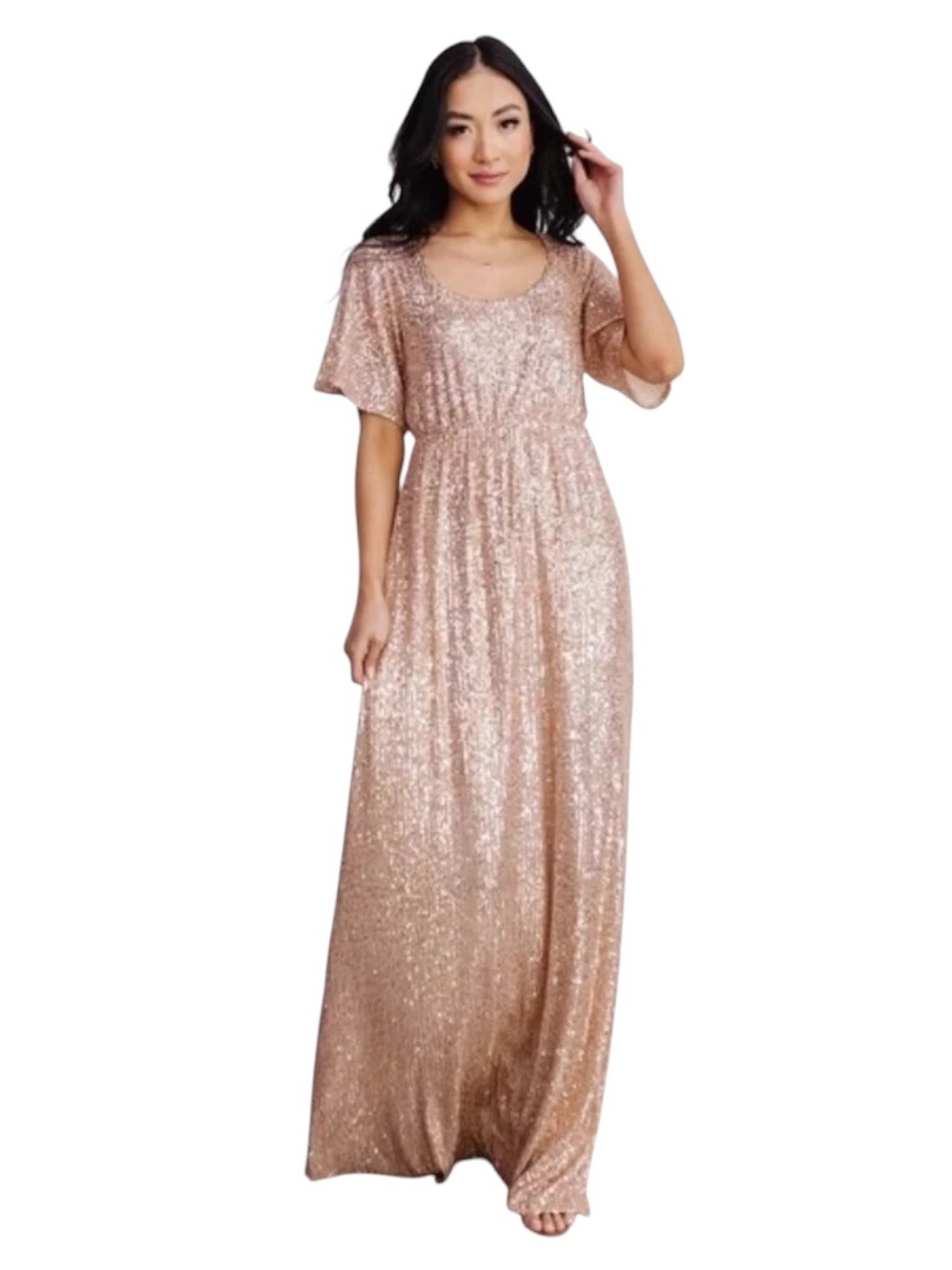Baltic Born Gatsby Sequin Gown Women's XXL Rose Gold Maxi NWT